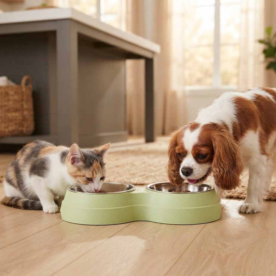 Double Pet Feeding Bowl – Stainless Steel Non Slip Food & Water Bowls