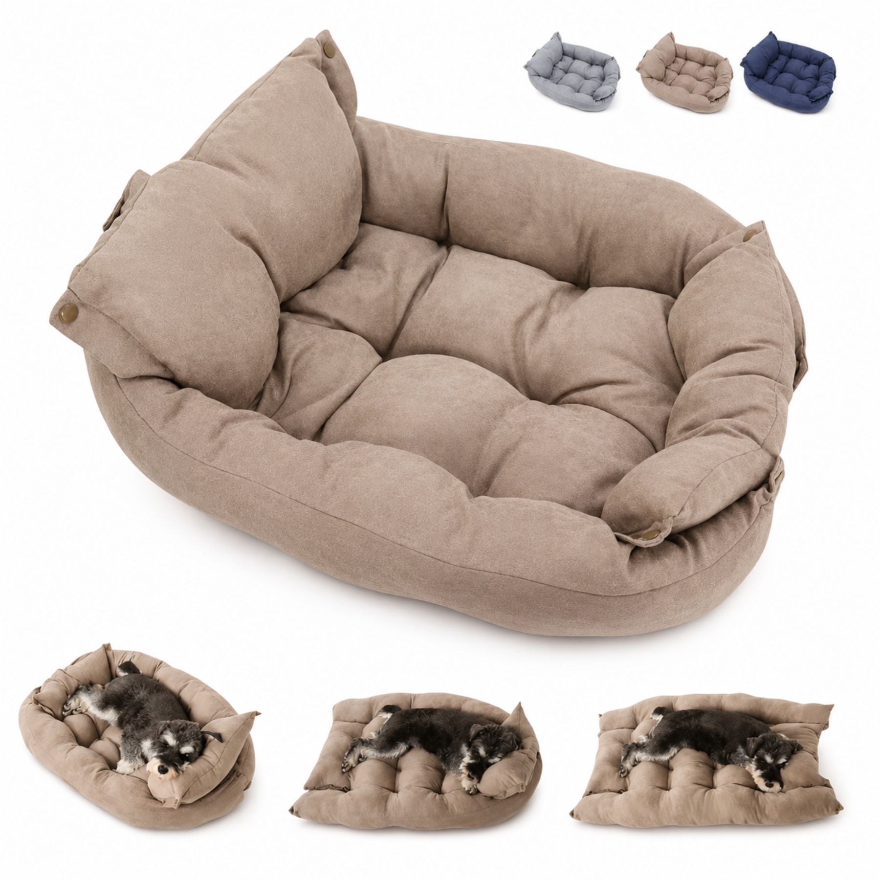 Luxury 3-in-1 Convertible Plush Pet Bed For Dogs Cats Foldable Cushion Sofa Sleeping Mat Soft Cozy Pet Bed Mattress Warm Durable Washable Pet Furniture Indoor Comfort Bed
