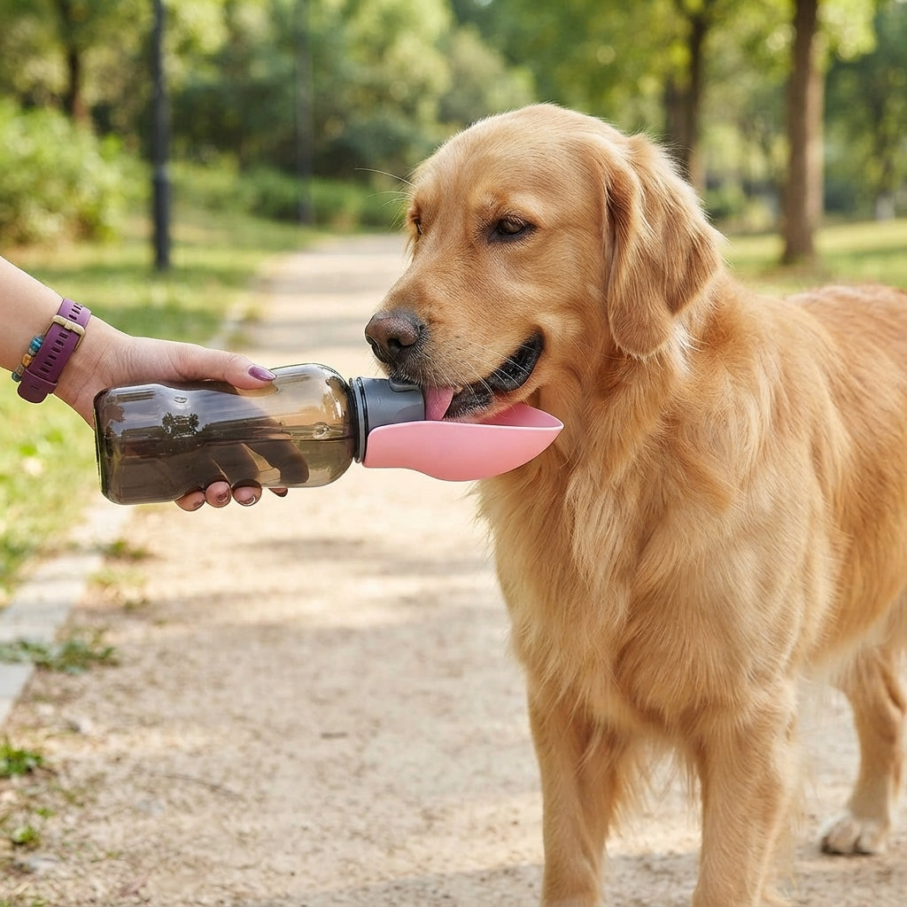 Portable Dog Water Bottle 800ml - Travel Feeder Bowl for Dogs & Cats