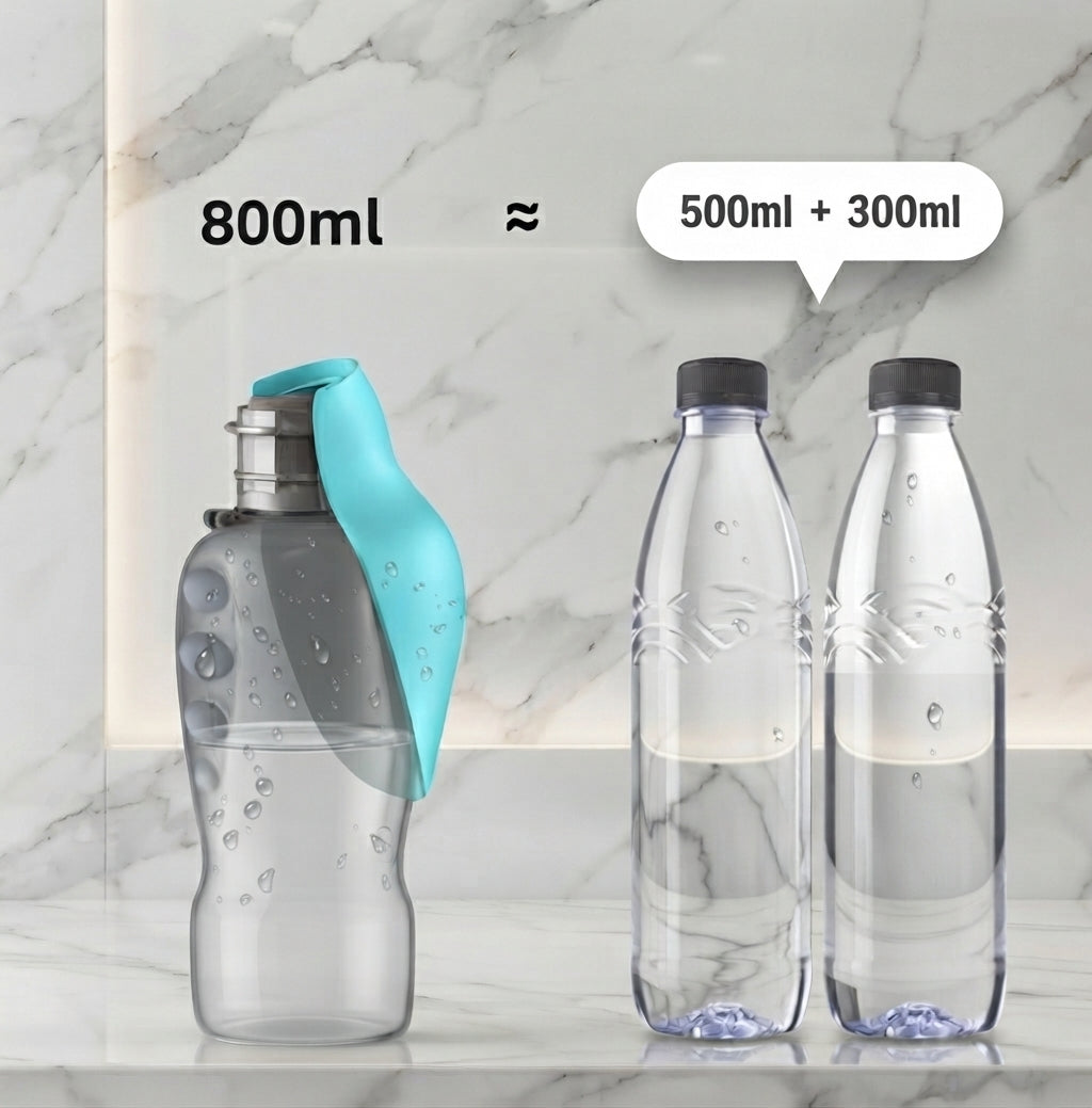 Portable Dog Water Bottle 800ml - Travel Feeder Bowl for Dogs & Cats