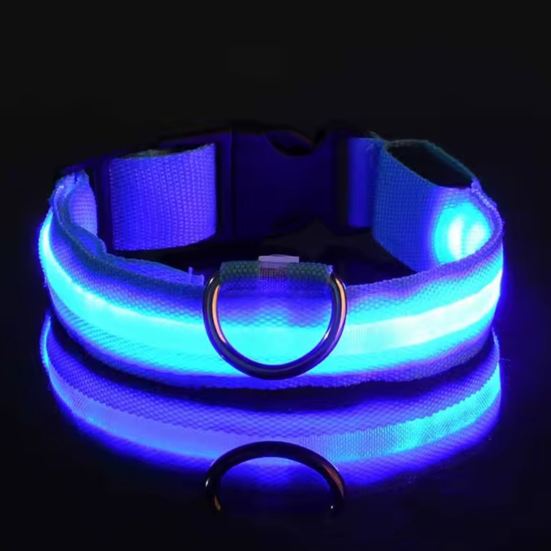 Adjustable LED Dog Collar – Nylon Light-Up Glow Collar for Night Walks