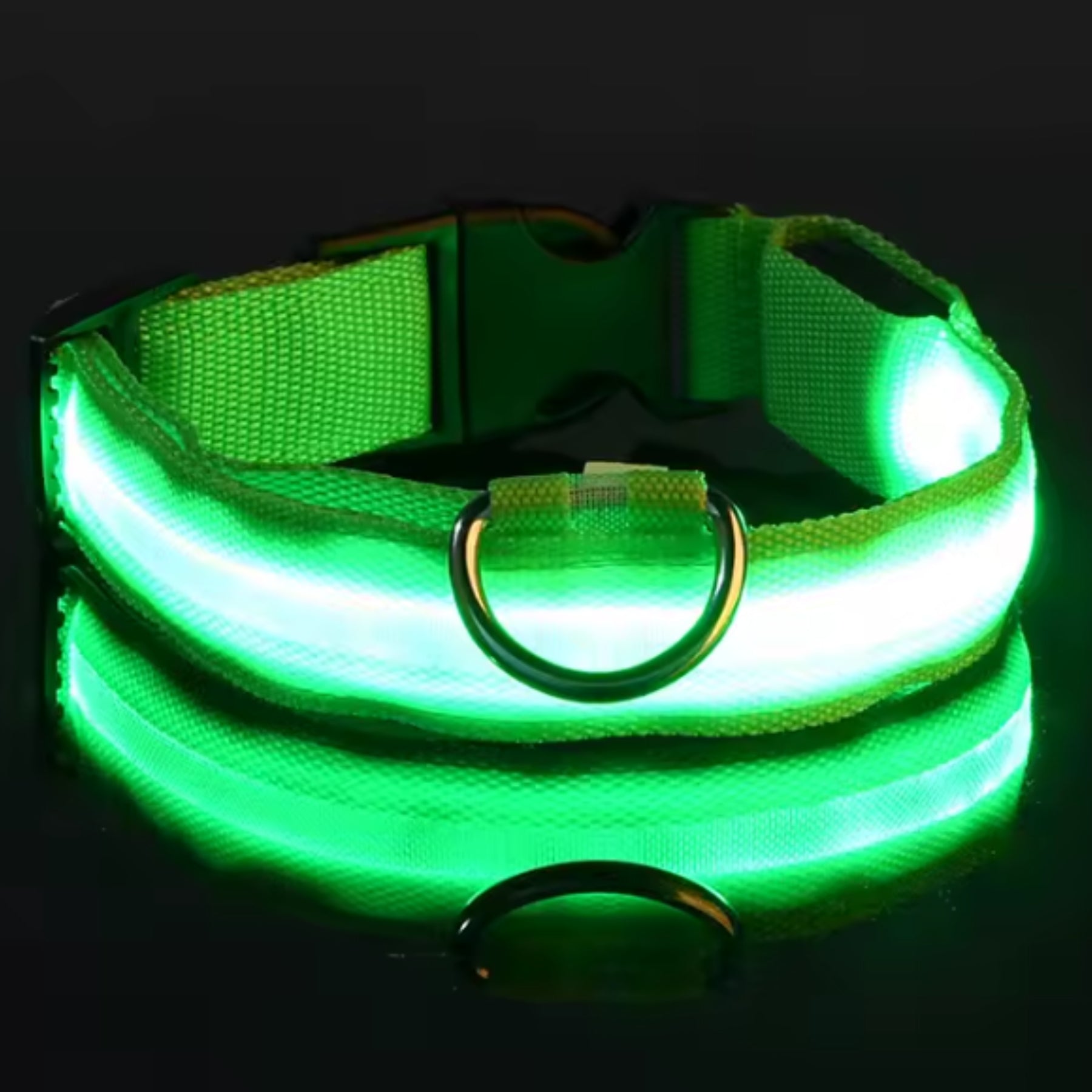 Adjustable LED Dog Collar – Nylon Light-Up Glow Collar for Night Walks