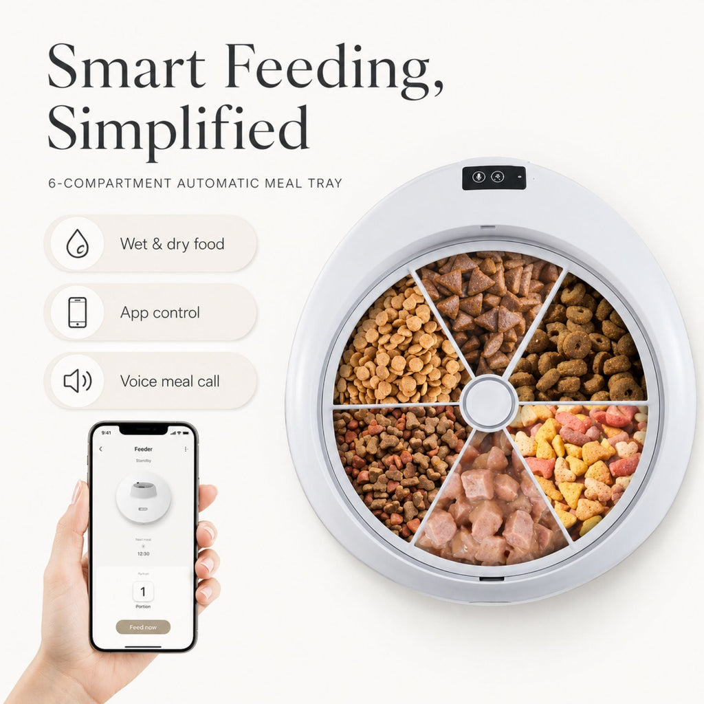 Automatic Pet Feeder for Cats & Dogs - 6 Meal Food Dispenser Timer