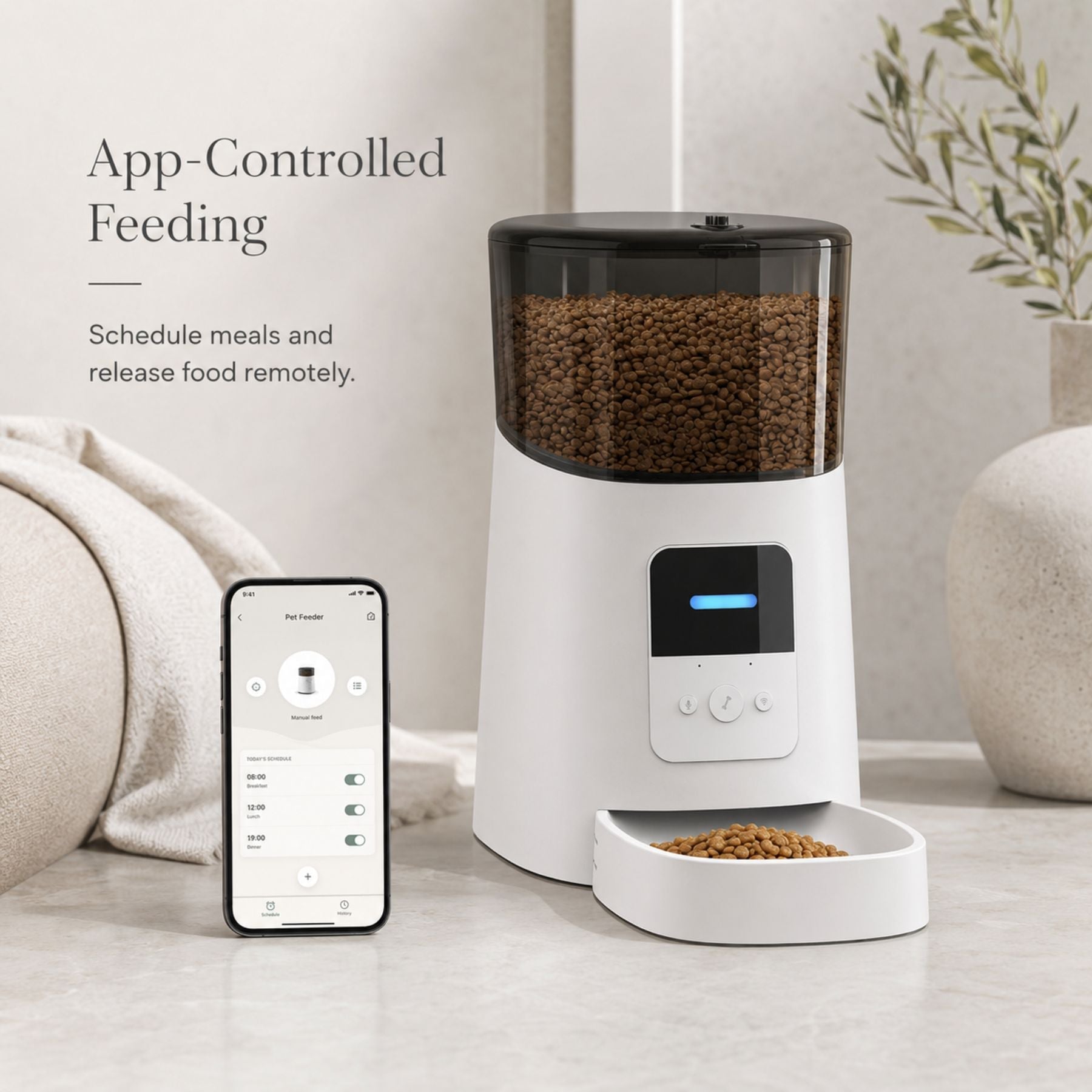 Automatic Pet Feeder for Cats & Dogs - WiFi App, Timed Meals & More