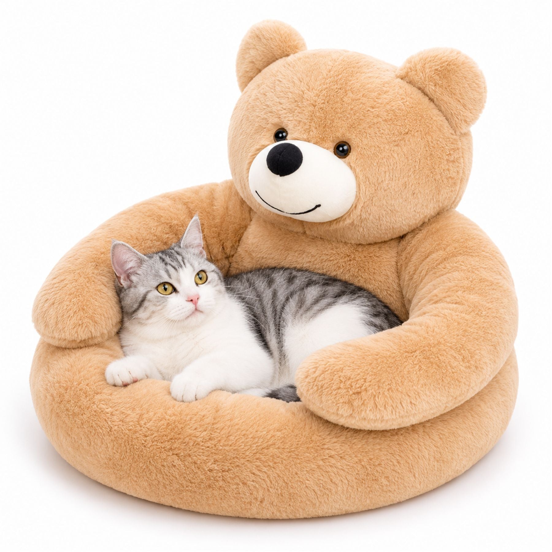 Bear-Shaped Plush Cat Bed & Dog Sofa - Removable Cushion Pet Bed