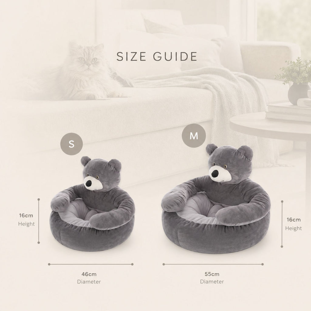 Bear-Shaped Plush Cat Bed & Dog Sofa - Removable Cushion Pet Bed