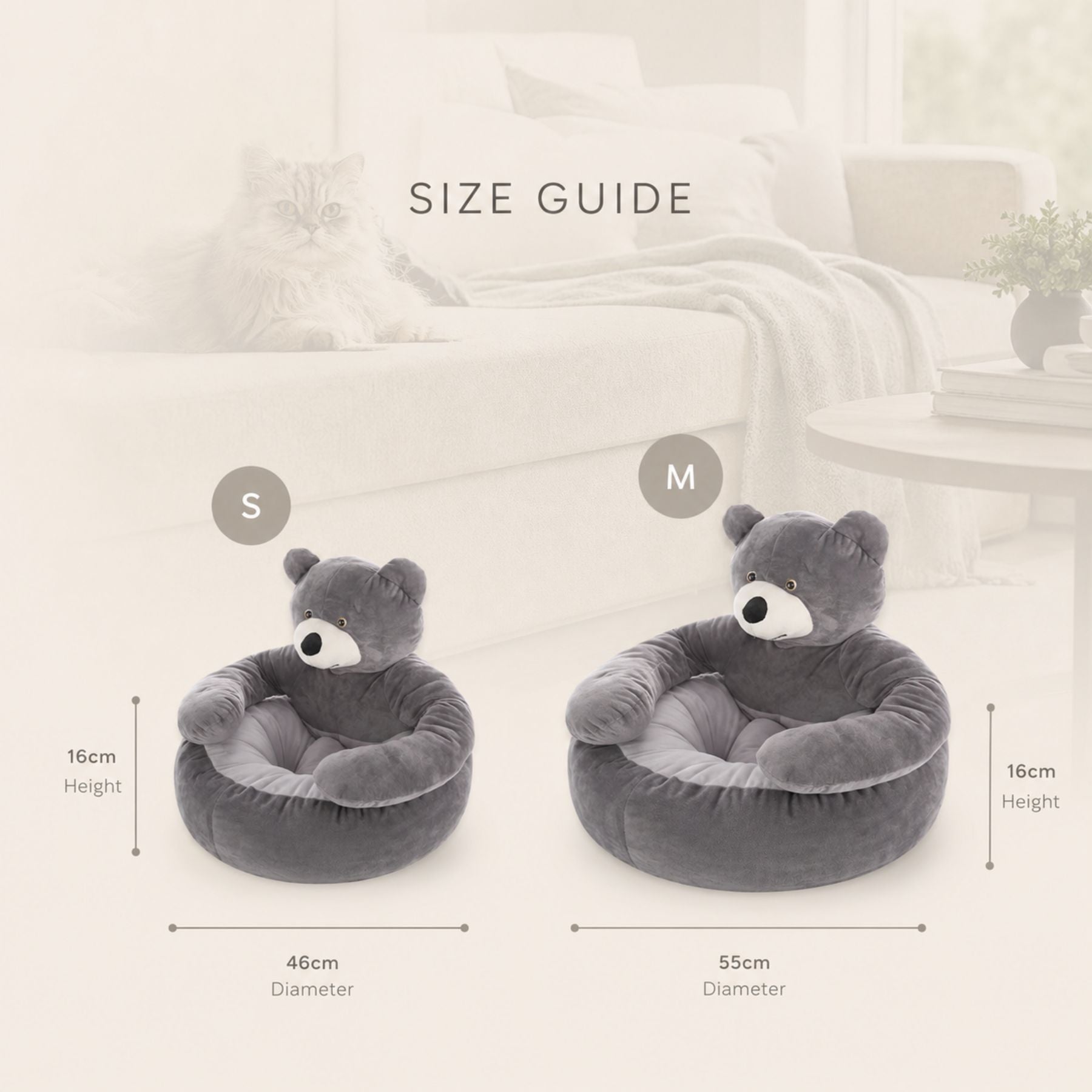 Bear-Shaped Plush Cat Bed & Dog Sofa - Removable Cushion Pet Bed