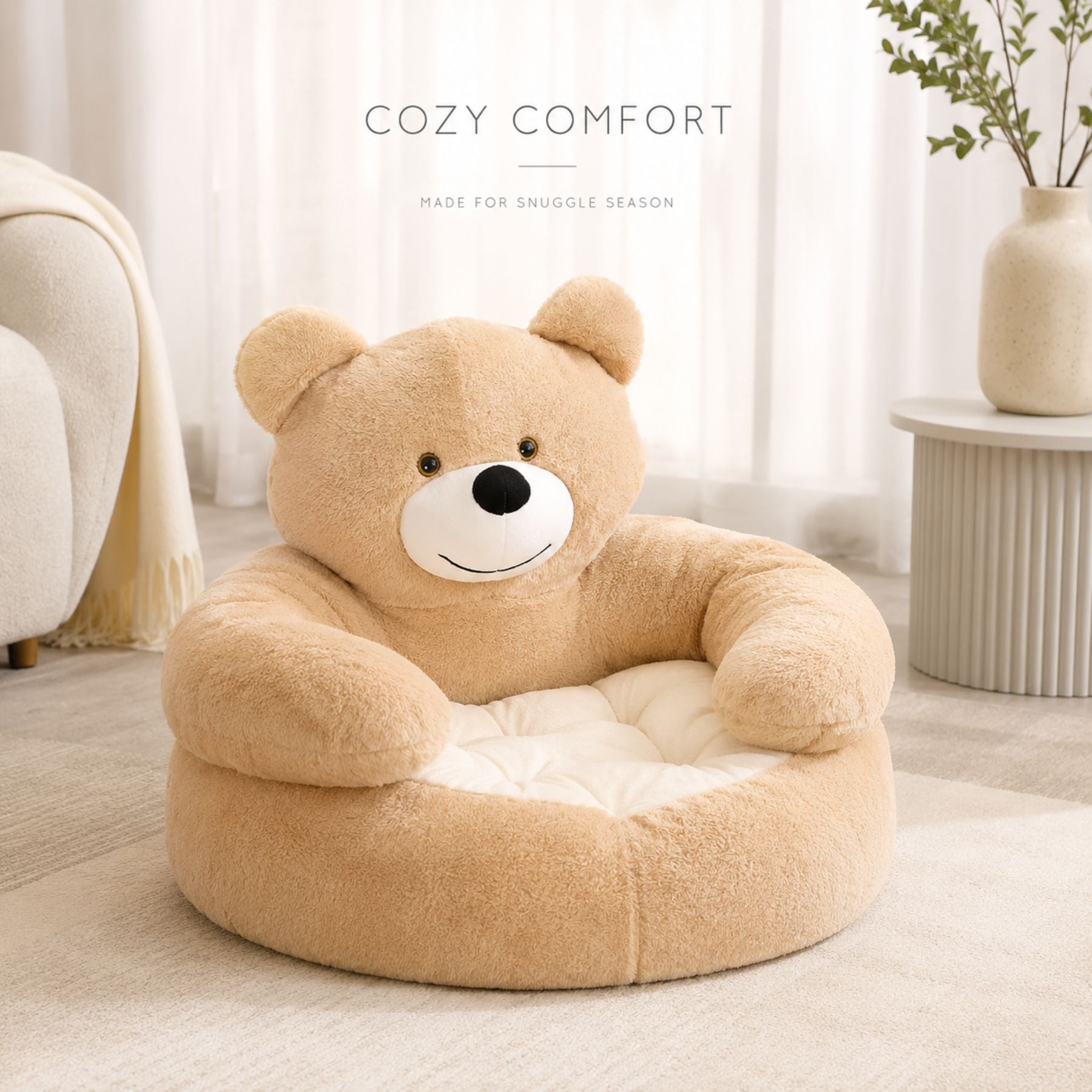 Bear-Shaped Plush Cat Bed & Dog Sofa - Removable Cushion Pet Bed