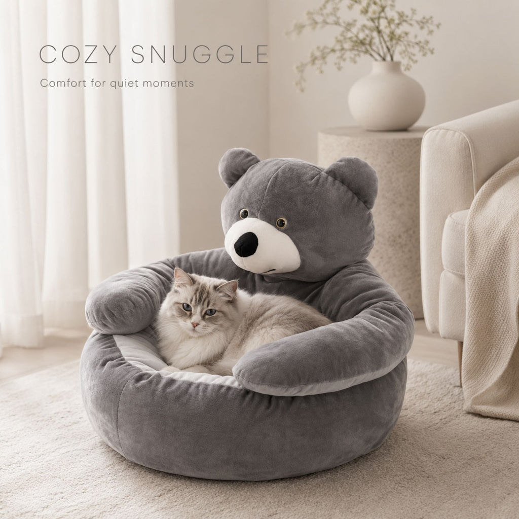 Bear-Shaped Plush Cat Bed & Dog Sofa - Removable Cushion Pet Bed