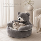 Bear-Shaped Plush Cat Bed & Dog Sofa - Removable Cushion Pet Bed