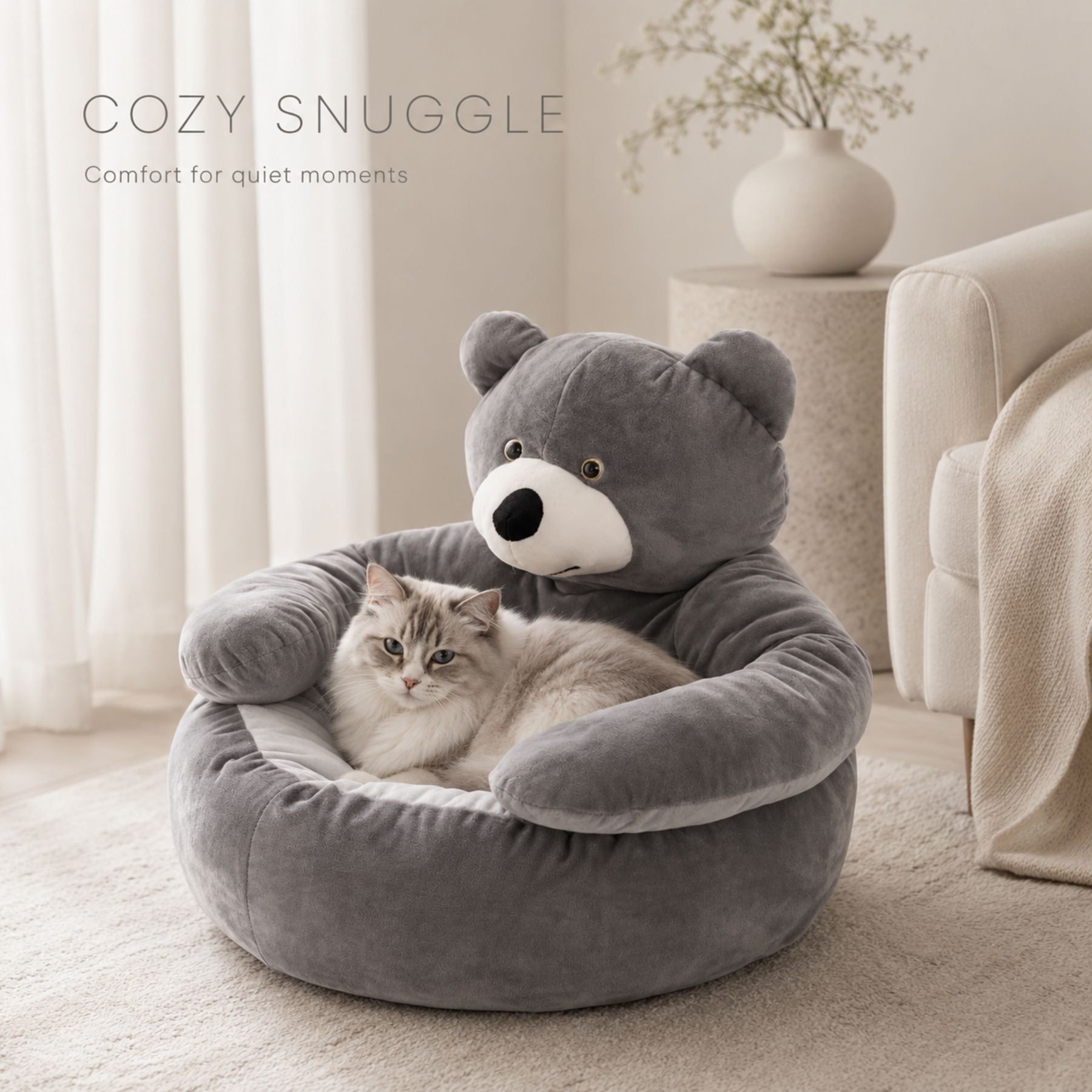 Bear-Shaped Plush Cat Bed & Dog Sofa - Removable Cushion Pet Bed