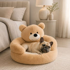 Bear-Shaped Plush Cat Bed & Dog Sofa - Removable Cushion Pet Bed