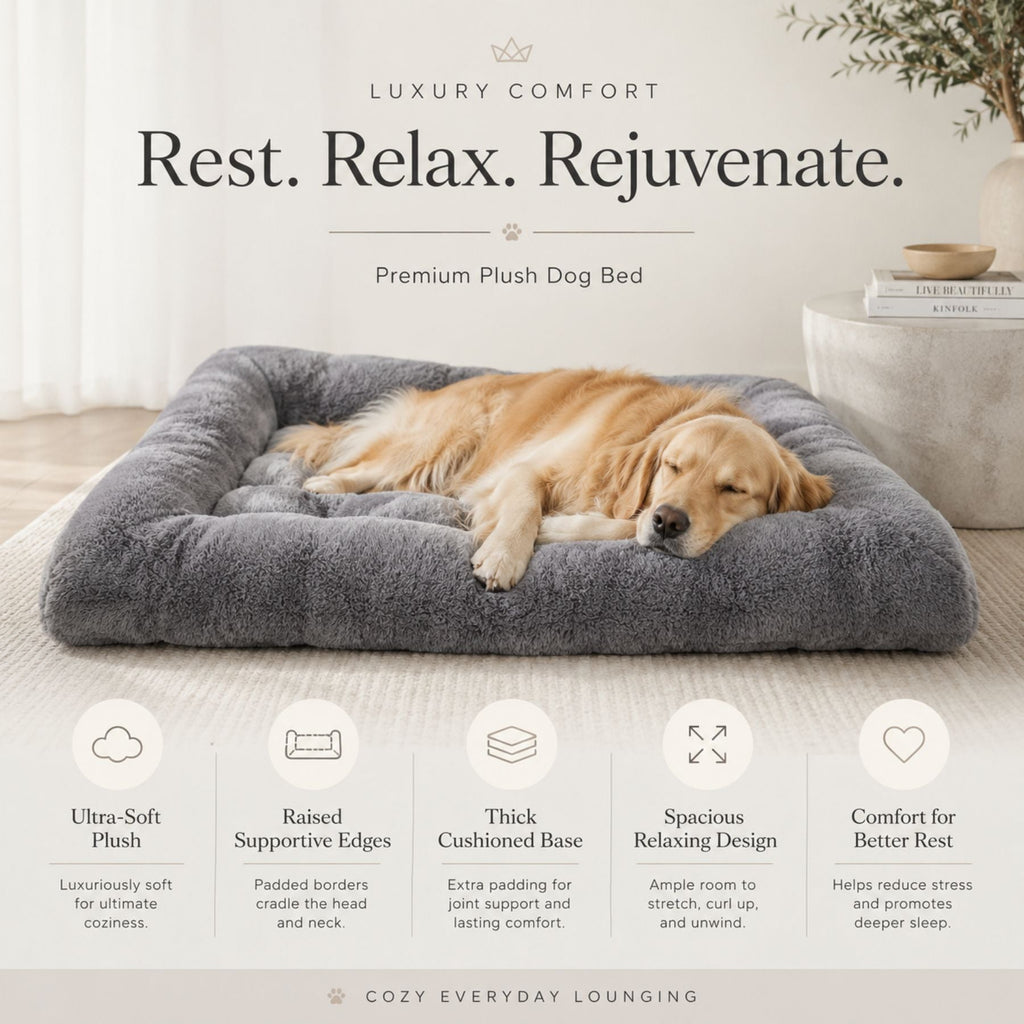 CloudRest Plush Dog Bed – Extra Soft Grey Pet Sofa Mat for Small, Medium & Large Dogs, Calming Fluffy Orthopedic Pet Bed with Non-Slip Bottom for Ultimate Comfort