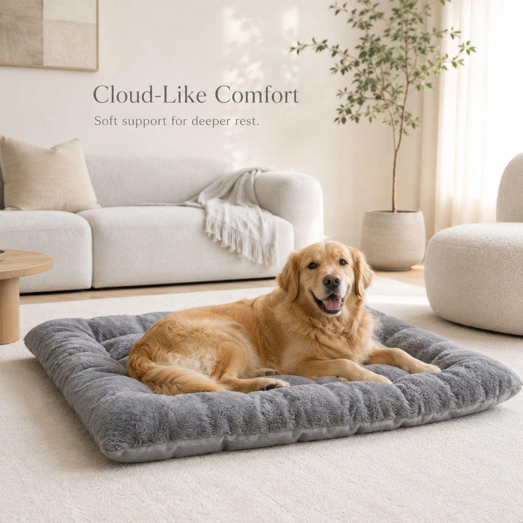 CloudRest Plush Dog Bed – Extra Soft Grey Pet Sofa Mat for Small, Medium & Large Dogs, Calming Fluffy Orthopedic Pet Bed with Non-Slip Bottom for Ultimate Comfort