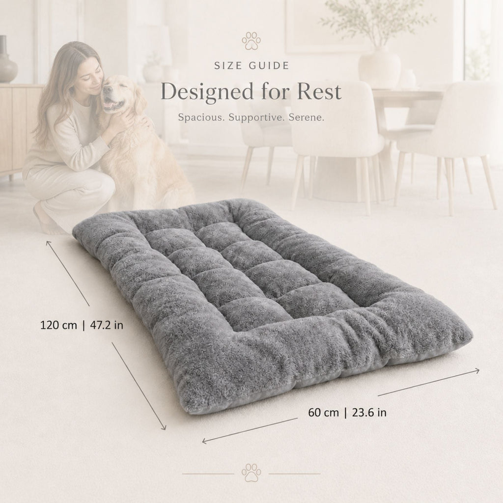 CloudRest Plush Dog Bed – Extra Soft Grey Pet Sofa Mat for Small, Medium & Large Dogs, Calming Fluffy Orthopedic Pet Bed with Non-Slip Bottom for Ultimate Comfort
