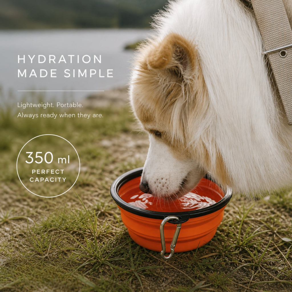 Collapsible Pet Travel Bowl for Dogs & Cats – Portable Silicone Water & Food Bowl with Carabiner, Foldable Dog Bowl for Travel, Hiking & Outdoor Use