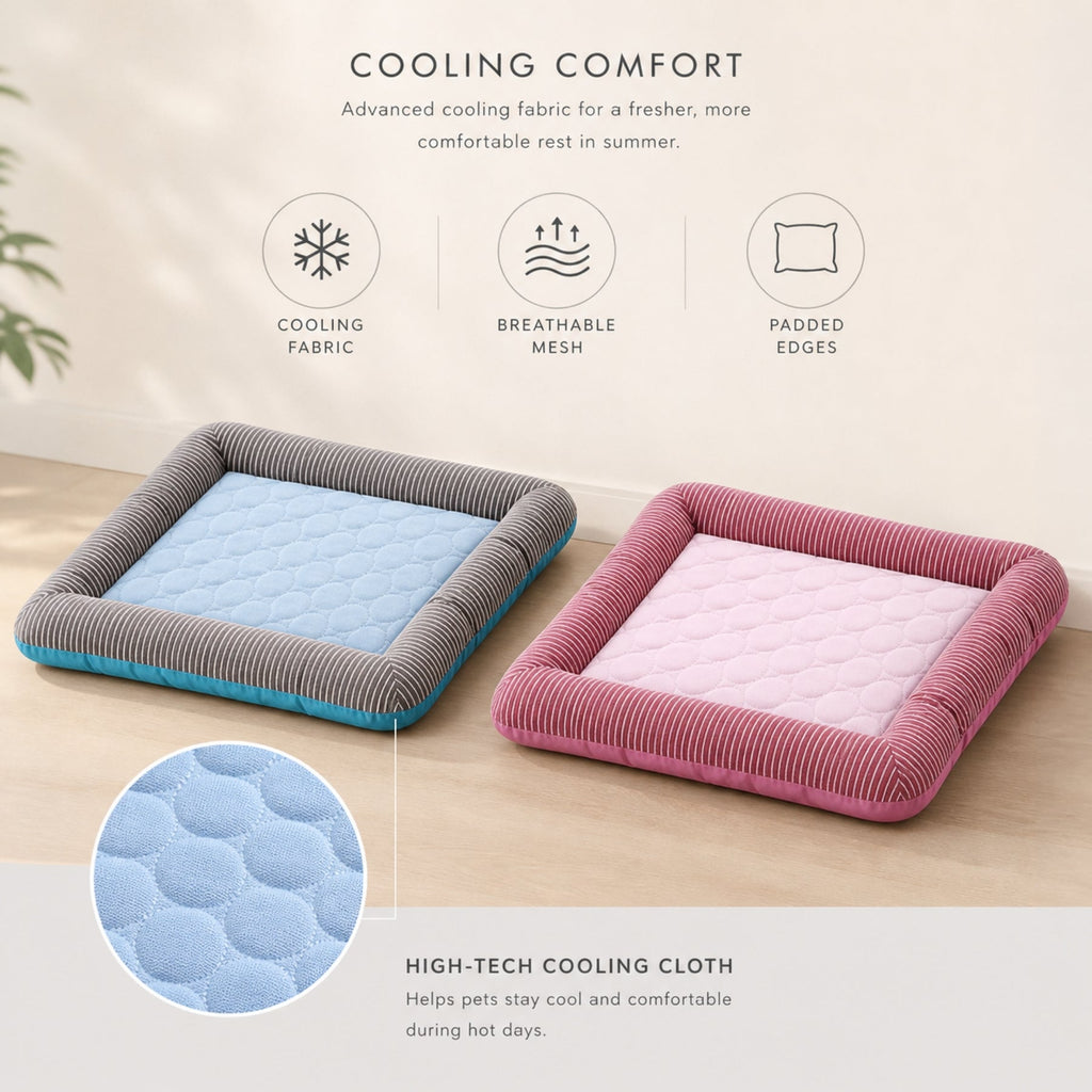 Cooling Dog Bed Mat with Raised Edges – Breathable Pet Cooling Pad with Soft Cushion Support, Washable Cooling Pet Bed for Small, Medium & Large Dogs