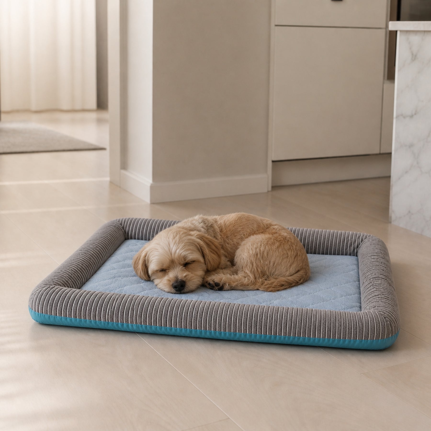 Cooling Dog Bed Mat with Raised Edges – Breathable Pet Cooling Pad with Soft Cushion Support, Washable Cooling Pet Bed for Small, Medium & Large Dogs