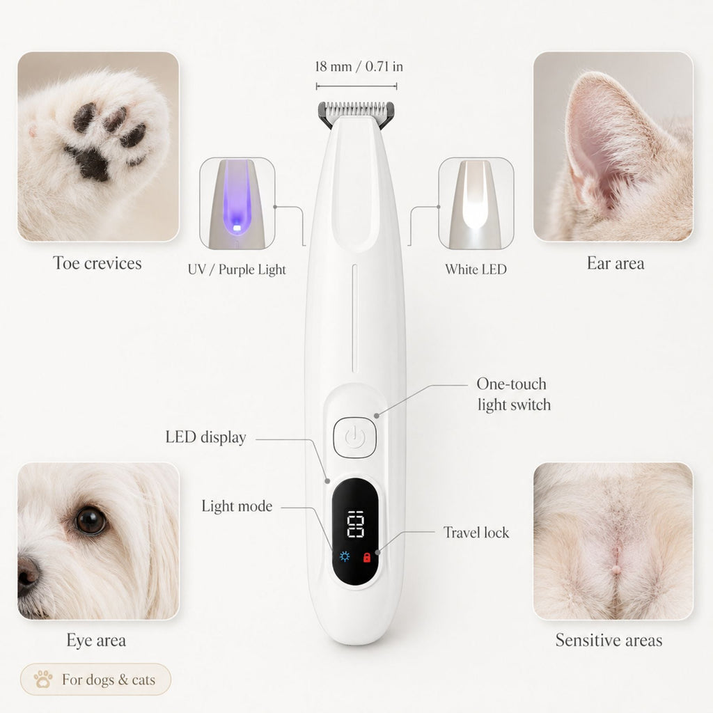 Dog Paw Trimmer & Cat Hair Clipper - Rechargeable LED Grooming Clipper