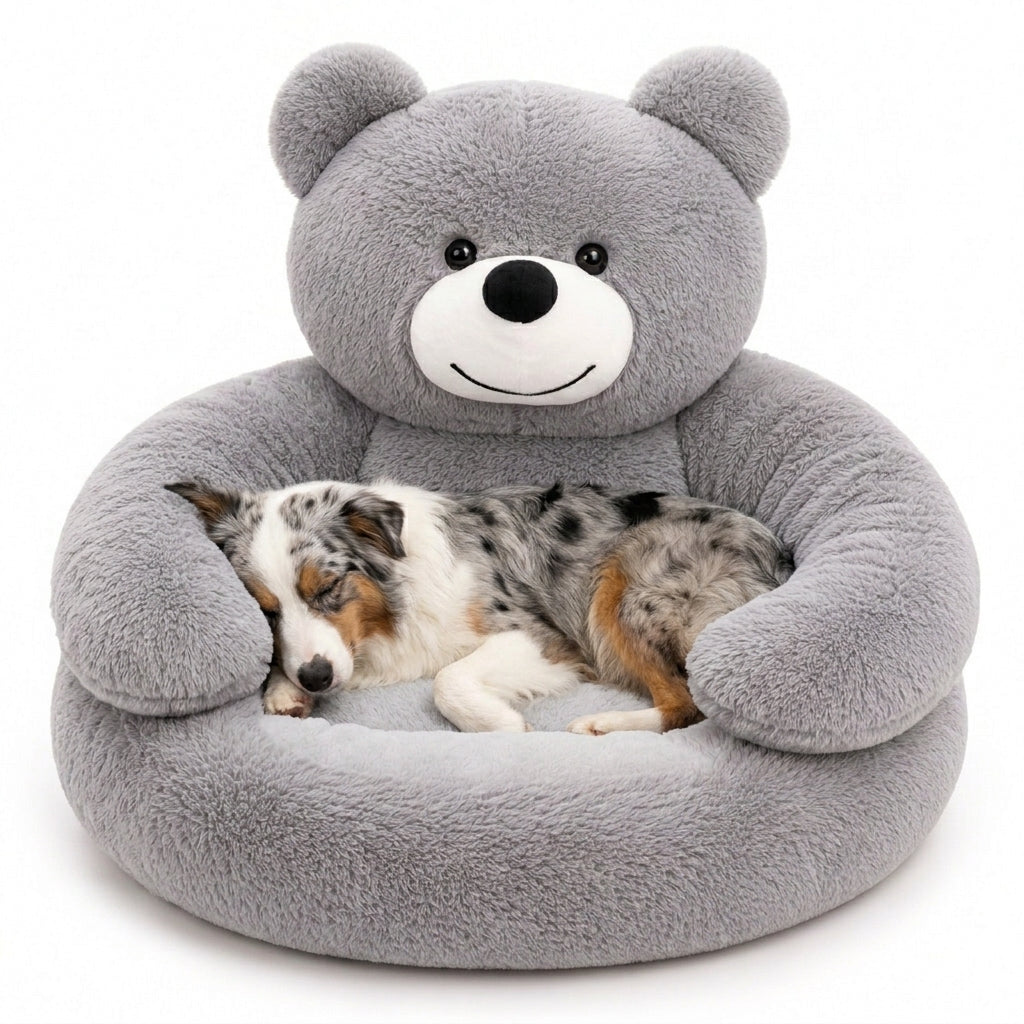 Bear-Shaped Plush Cat Bed & Dog Sofa - Removable Cushion Pet Bed