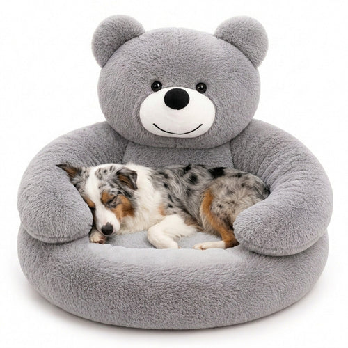 Bear-Shaped Plush Cat Bed & Dog Sofa - Removable Cushion Pet Bed