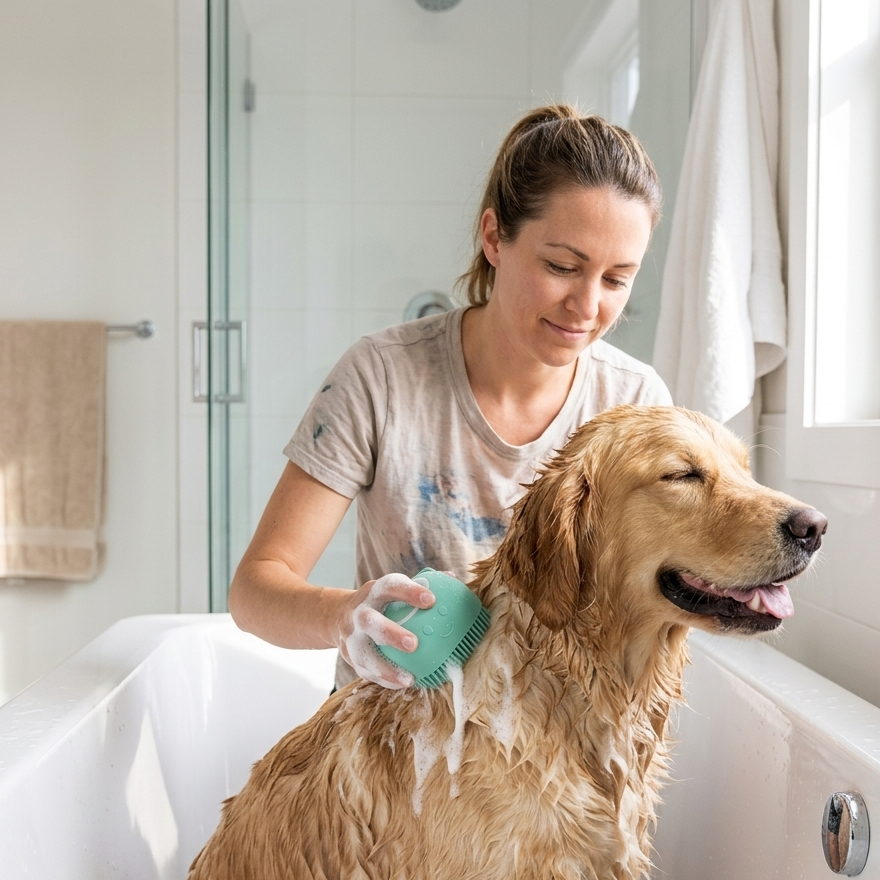 Silicone Pet Bath Brush – Shampoo Dispenser for Dogs & Cats Grooming