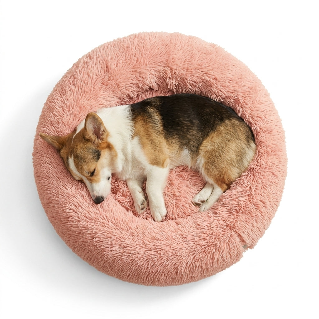 Calming Donut Dog Bed – Plush Faux Fur Cozy Bed for Dogs & Cats