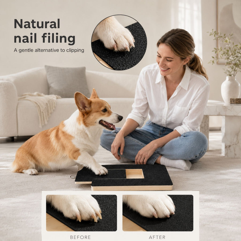 Dog Nail Scratch Board with Treat Drawer – Bamboo Pet Nail File Pad for Dogs & Cats, Natural Scratch Grooming Board for Safe Nail Trimming & Training