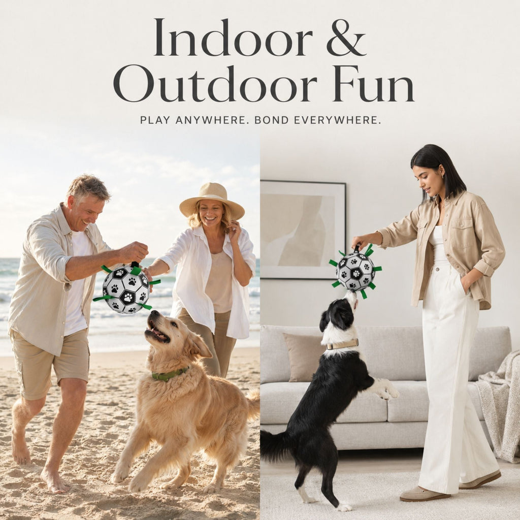 Interactive Dog Soccer Ball Toy - Fetch, Tug, Chew & Outdoor Play