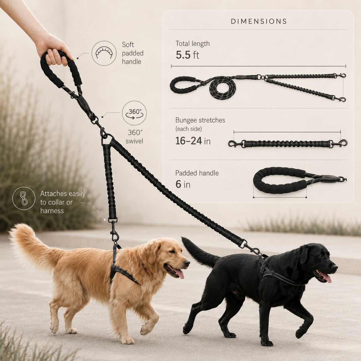 Dual Dog Lead Rope – Rotatable Double Dog Leash with Comfort Handle