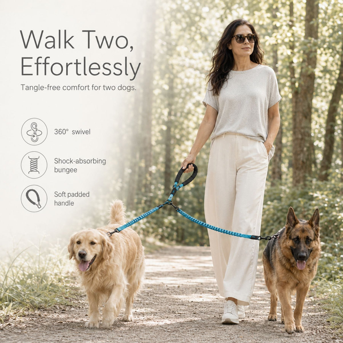 Dual Dog Lead Rope – Rotatable Double Dog Leash with Comfort Handle