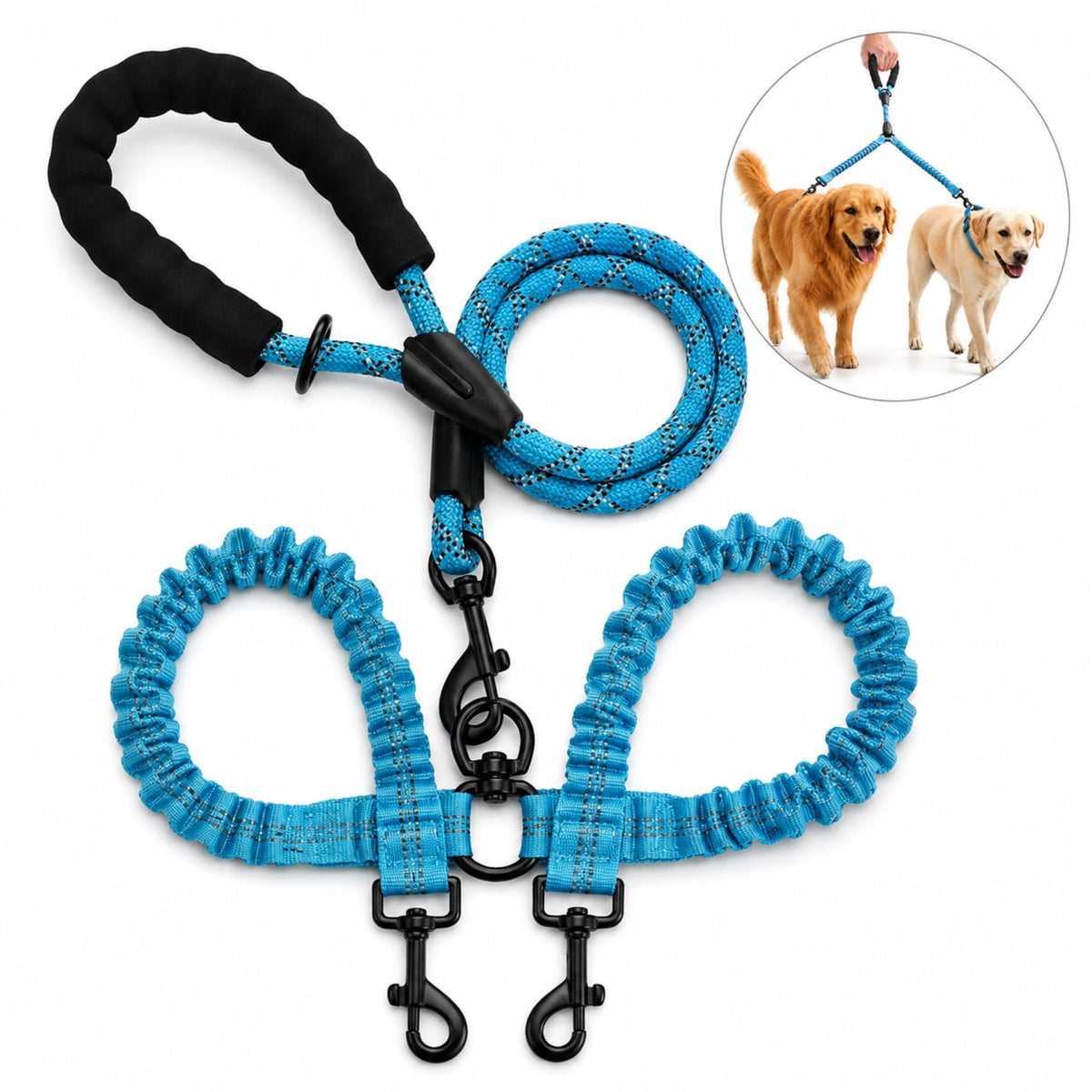 Dual Dog Lead Rope – Rotatable Double Dog Leash with Comfort Handle
