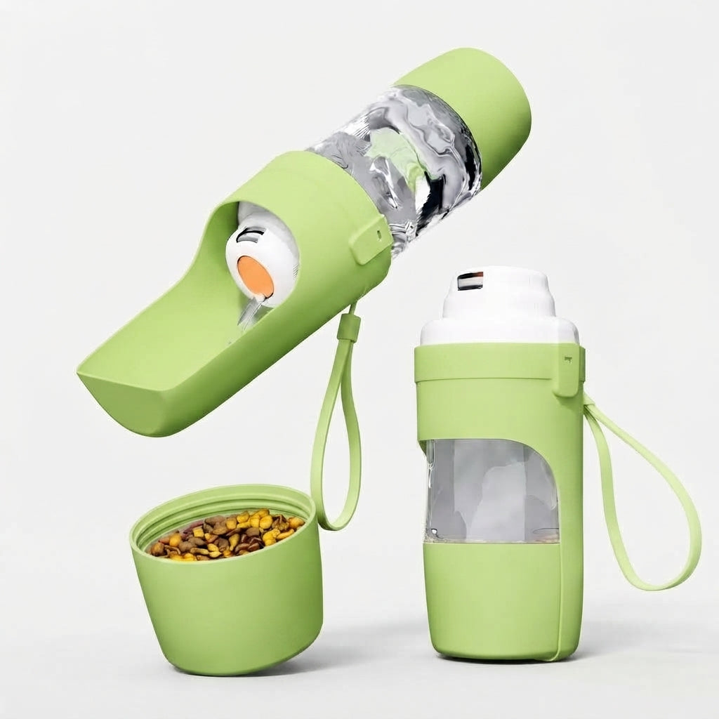 Portable Dog & Cat Water Bottle with Food/Water Storage - Feeder Bowl