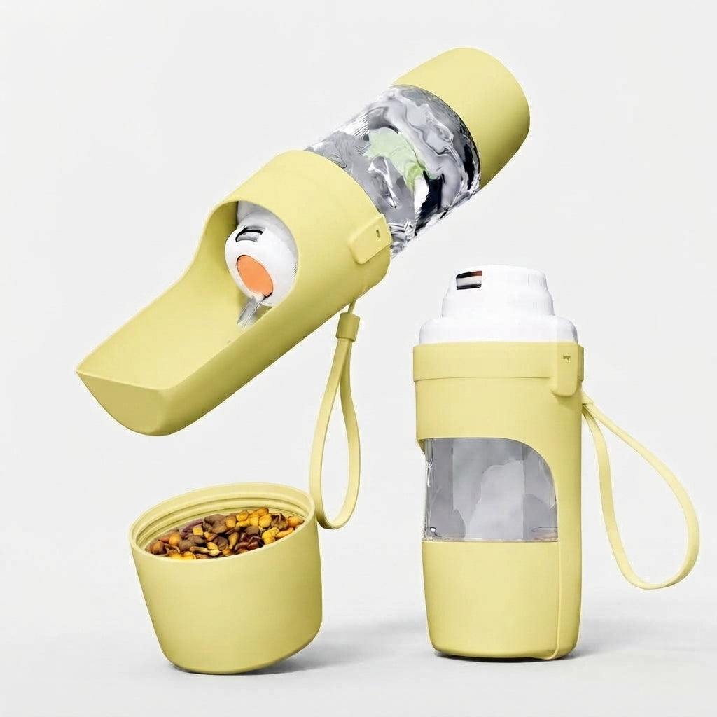 Portable Dog & Cat Water Bottle with Food/Water Storage - Feeder Bowl