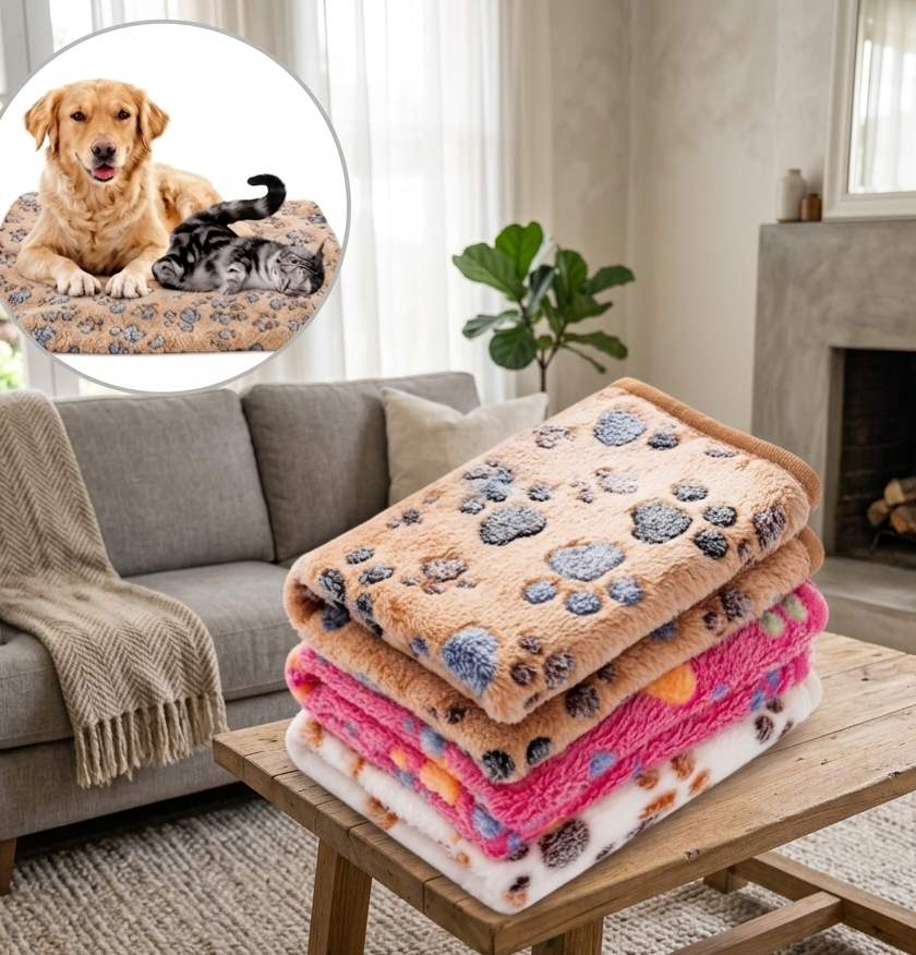 Soft Plush Pet Blanket for Dogs & Cats – Washable Cozy Fleece Blanket