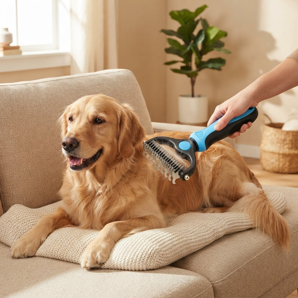 Dog & Cat Deshedding Brush – Dual-Sided Undercoat Rake for Loose Hair