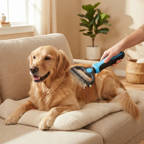 Dog & Cat Deshedding Brush – Dual-Sided Undercoat Rake for Loose Hair
