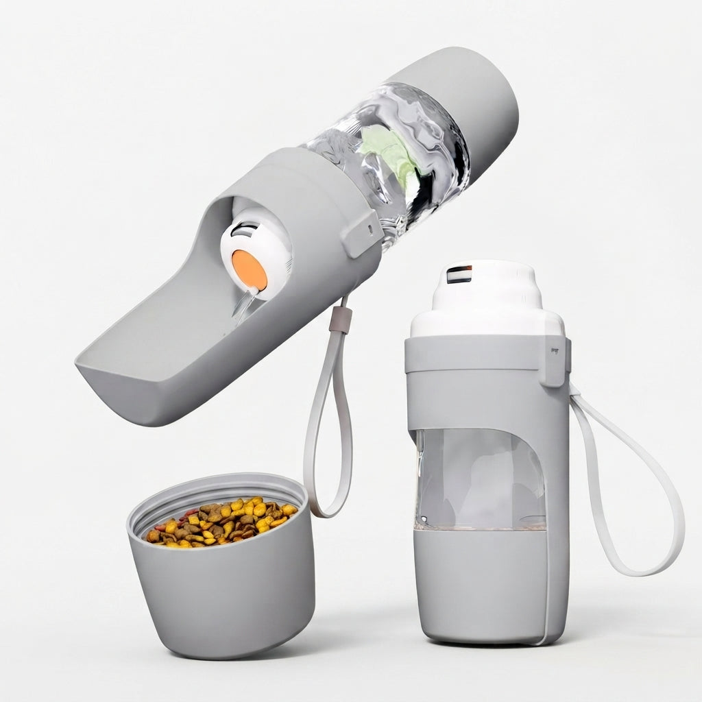 Portable Dog & Cat Water Bottle with Food/Water Storage - Feeder Bowl