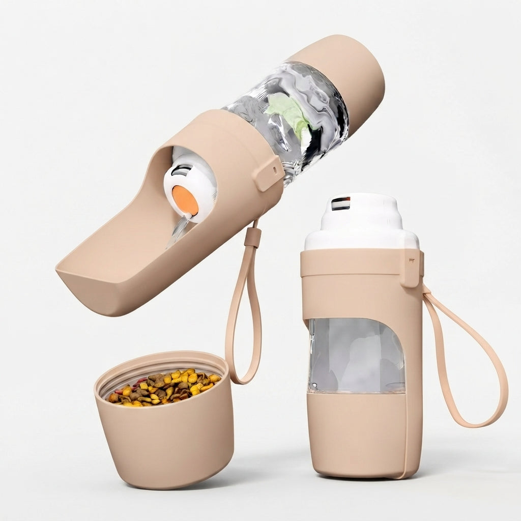 Portable Dog & Cat Water Bottle with Food/Water Storage - Feeder Bowl