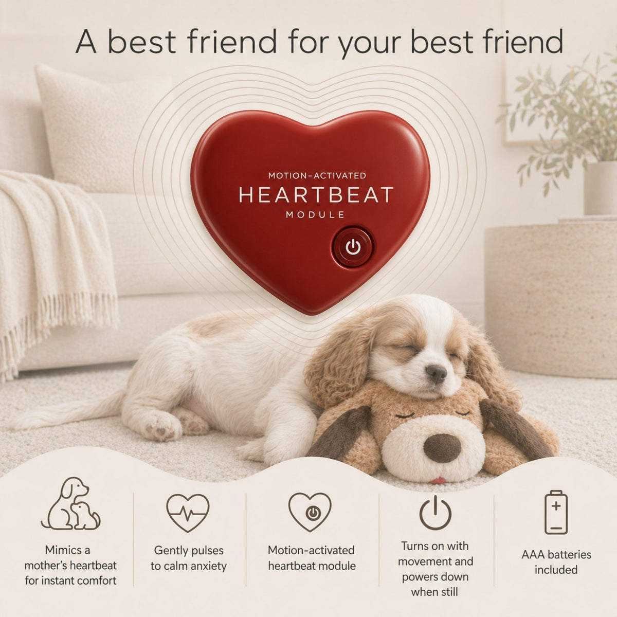 Heartbeat Calming Soft Comfort Plush Dog Toy- Puppies & Dogs for Sleep