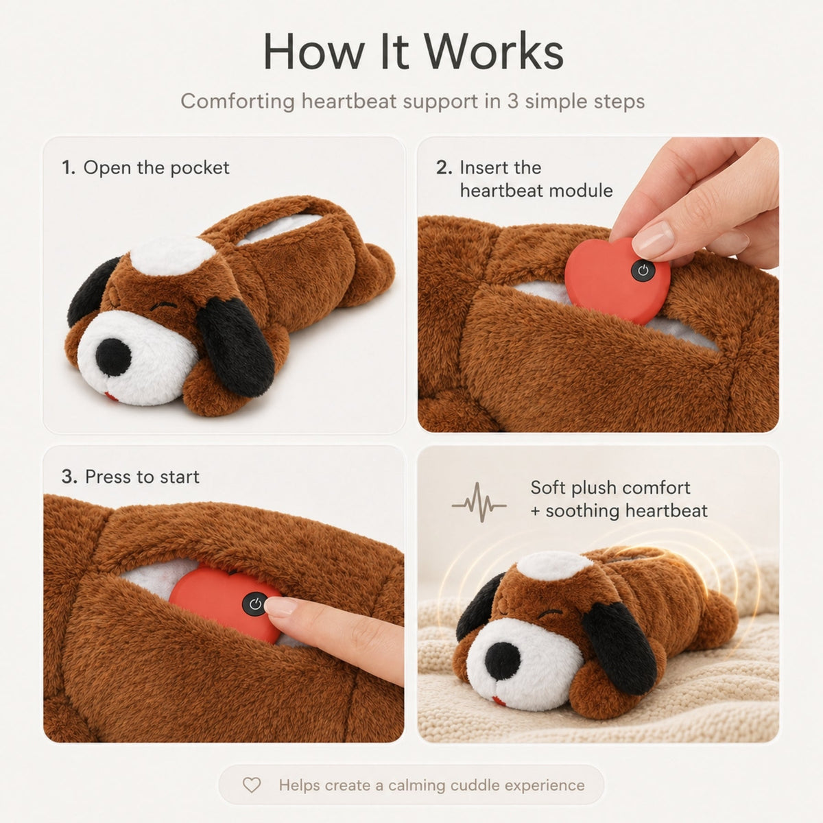 Heartbeat Calming Soft Comfort Plush Dog Toy- Puppies & Dogs for Sleep