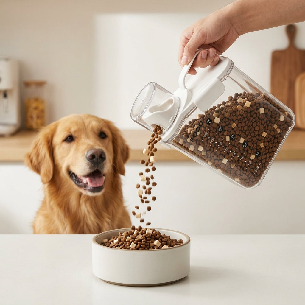 Pet Food Storage Container for Dog & Cat Food - Easy Pour Dispenser