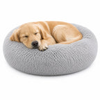 Luxury Calming Donut Dog Bed – Soft Faux Fur Washable Pet Bed for Small, Medium & Large Dogs & Cats, Anti-Anxiety Plush Round Pet Bed