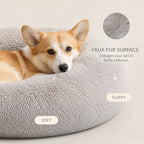 Luxury Calming Donut Dog Bed – Soft Faux Fur Washable Pet Bed for Small, Medium & Large Dogs & Cats, Anti-Anxiety Plush Round Pet Bed