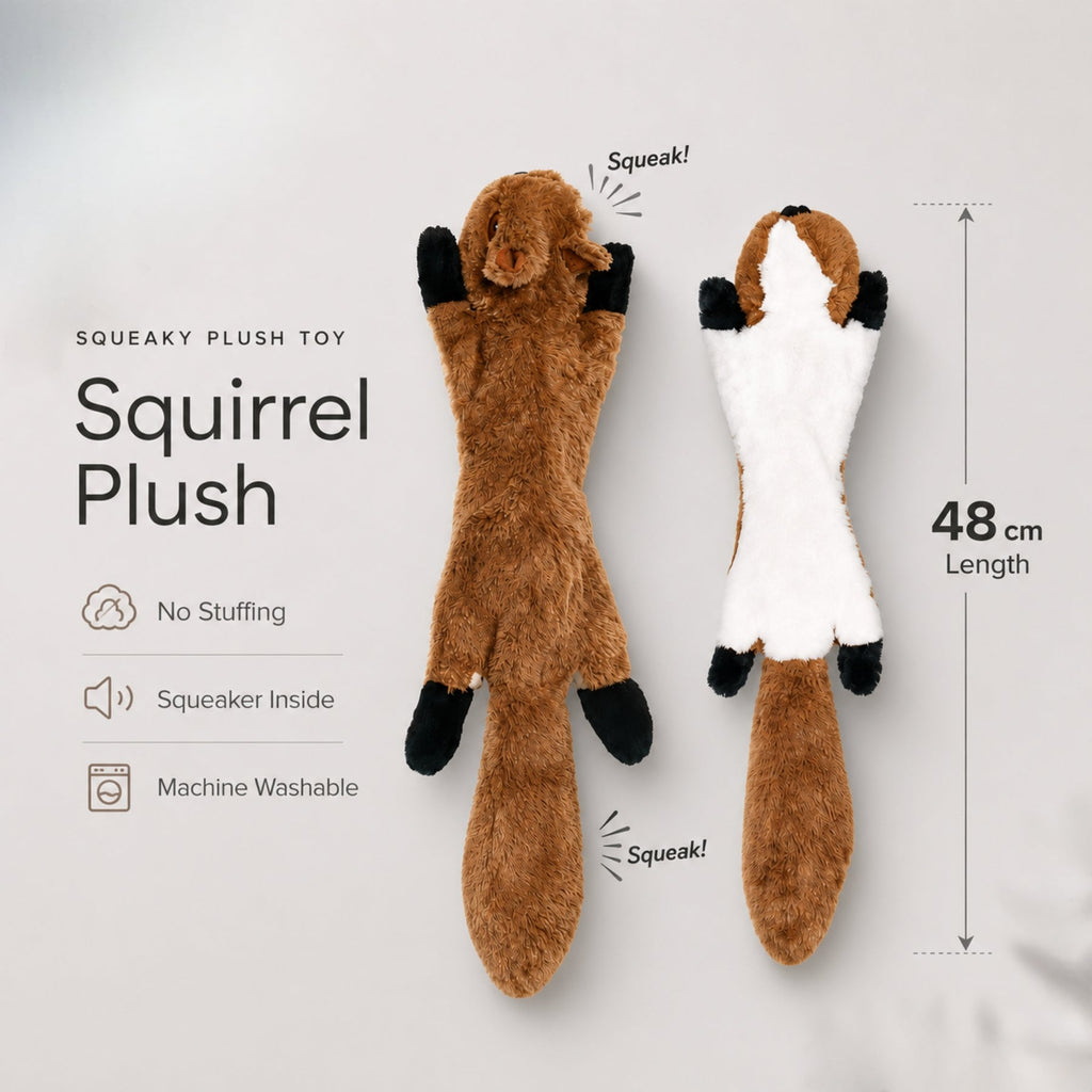 Squeaky Plush Dog Toy with Crinkle Sound and Animal Design No-Stuffing