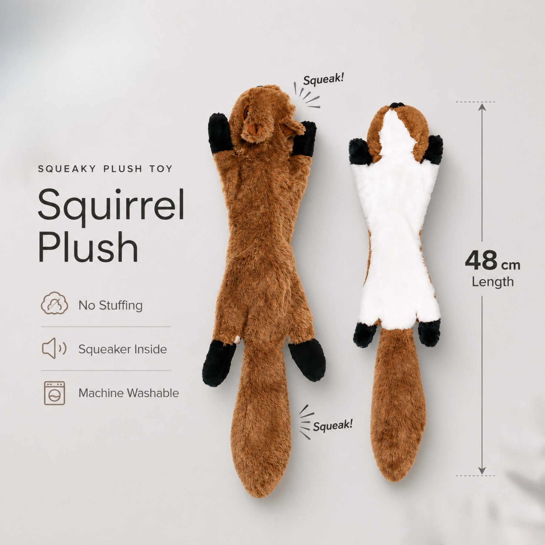Squeaky Plush Dog Toy with Crinkle Sound and Animal Design No-Stuffing