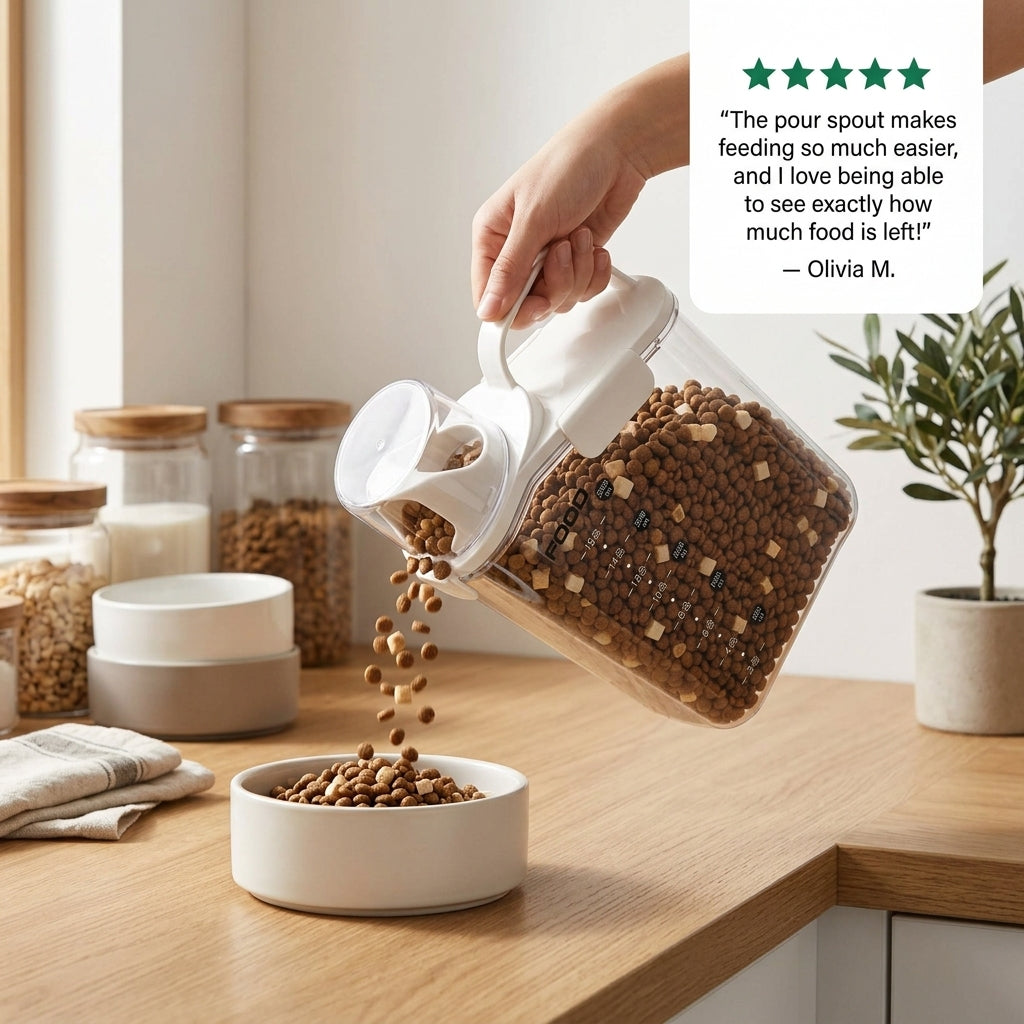 Pet Food Storage Container for Dog & Cat Food - Easy Pour Dispenser