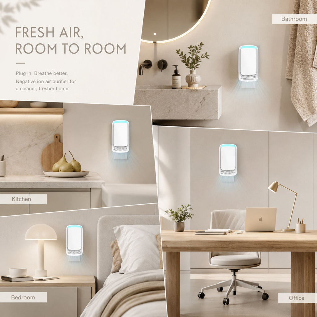 4 Pack Plug In Negative Ion Air Purifier – Mini Air Freshener Deodorizer, Odor Eliminator for Pet Areas, Kitchen, Bathroom & Small Rooms, Compact Home Air Cleaner