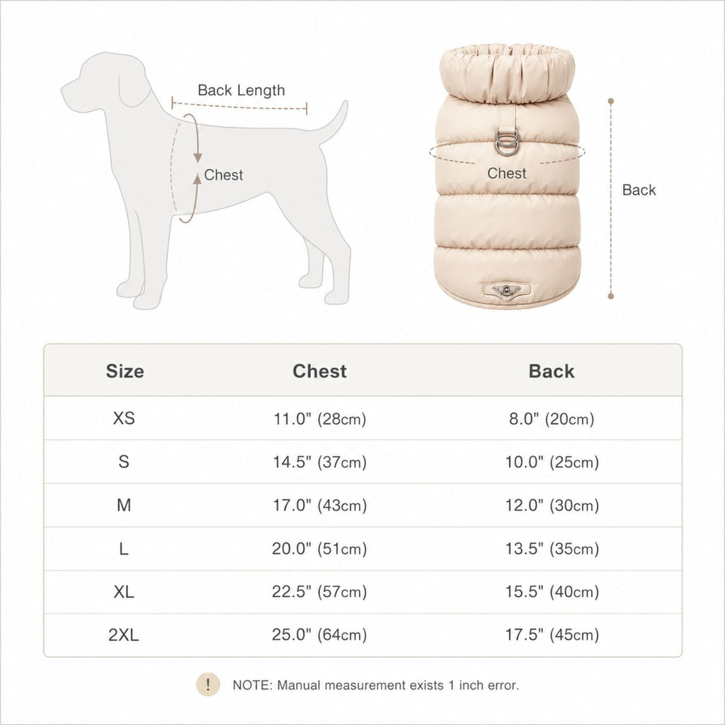Padded Winter Dog & Cat Coat - Warm Quilted Pet Jacket with Leash Ring