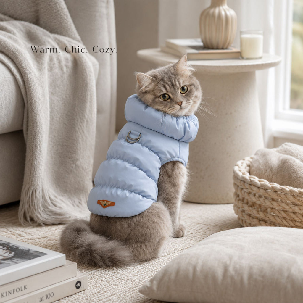 Padded Winter Dog & Cat Coat - Warm Quilted Pet Jacket with Leash Ring